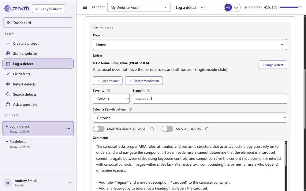 Screenshot: Zena running a task in chat